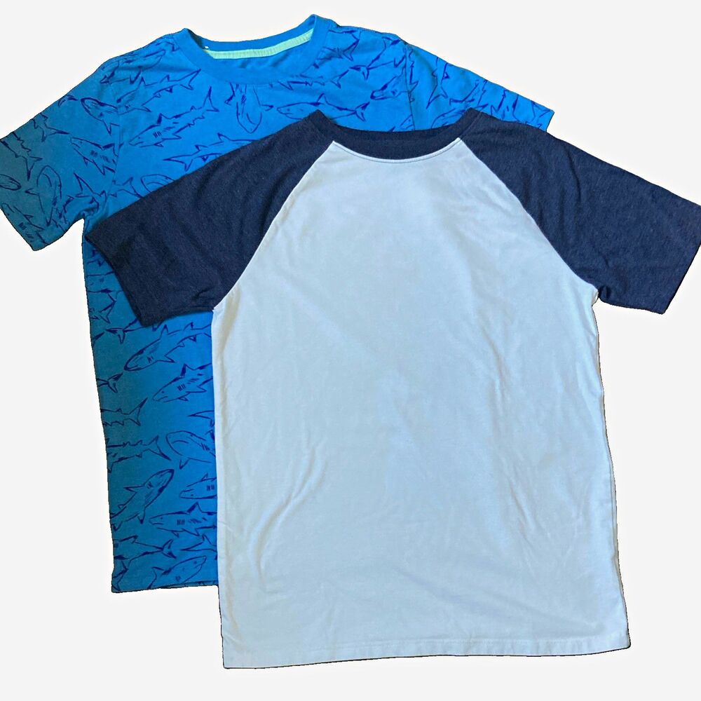 Boys L 12/14 T-shirt lot bundle Cat & Jack Blue/White Shark Short Sleeve Tee